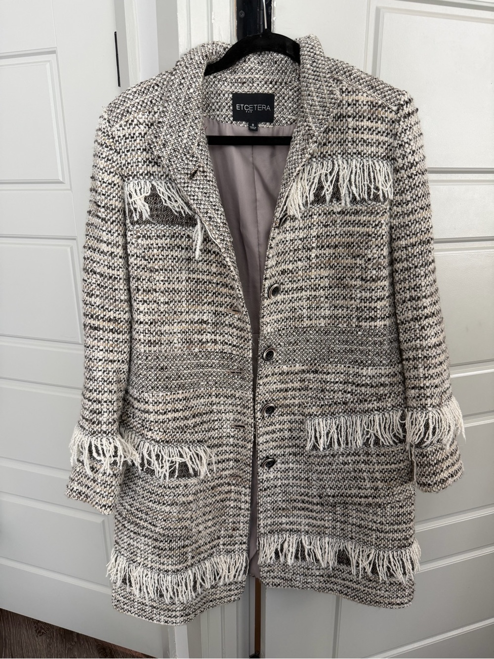 Etcetera Neutral Tweed Fringe Jacket